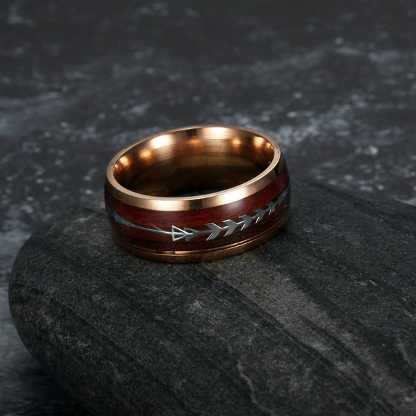 Explore Tungsten Carbide Wedding Band With Wood and Arrow Inlay