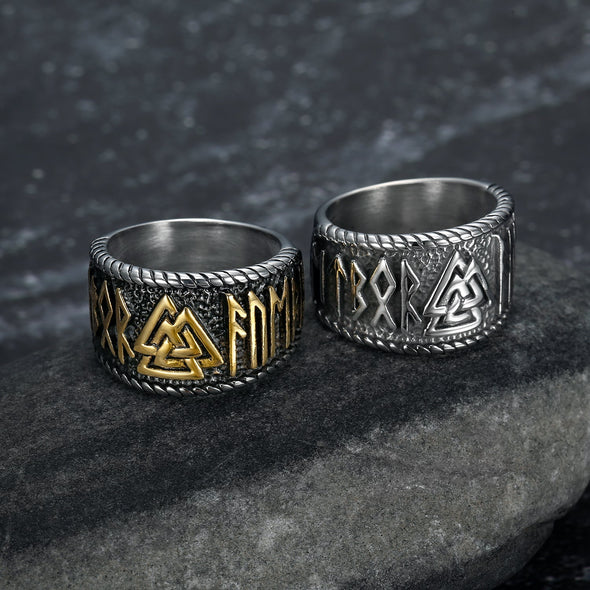 Explore Handcrafted Stainless Steel Valknut and Rune Ring