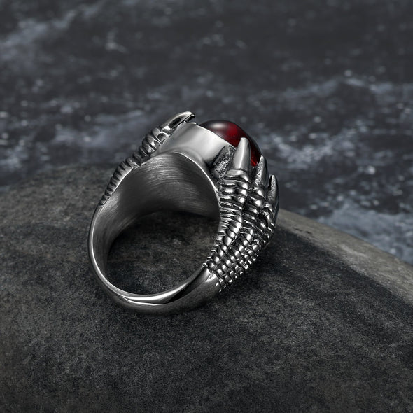 Explore Handcrafted Stainless Steel Dragon Claw Biker Ring With Inset Stone