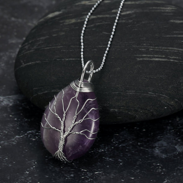 Explore Yggdrasil / Tree of Life Necklace on Teardrop Semi-Precious Stone