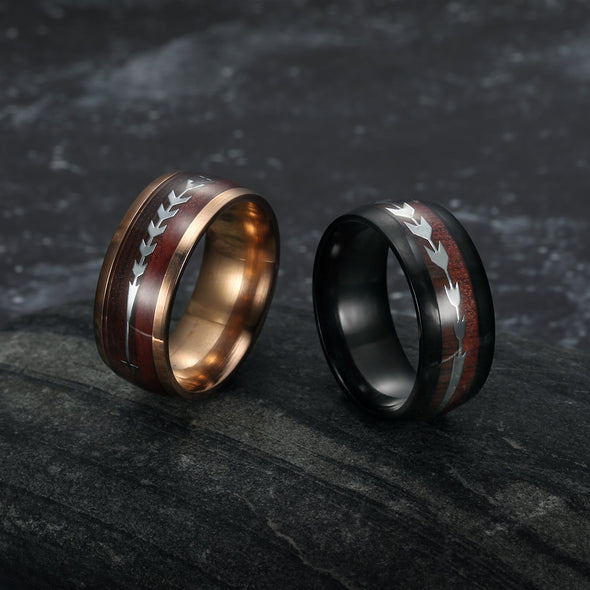 Explore Tungsten Carbide Wedding Band With Wood and Arrow Inlay