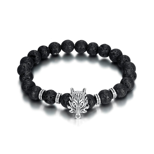 Explore Wolf Head and Lava Stone Bracelet