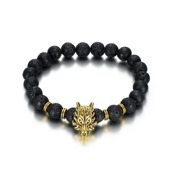 Explore Wolf Head and Lava Stone Bracelet