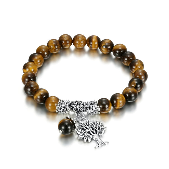 Explore Tiger Eye Gemstone Bracelet with Tree of Life Charm