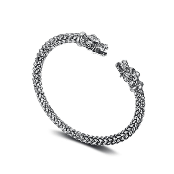 Explore Small Handcrafted Stainless Steel Wolf Head Torc Bracelet