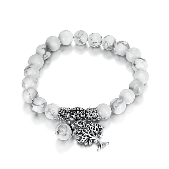 Explore White Howlite Gemstone Bracelet with Tree of Life Charm