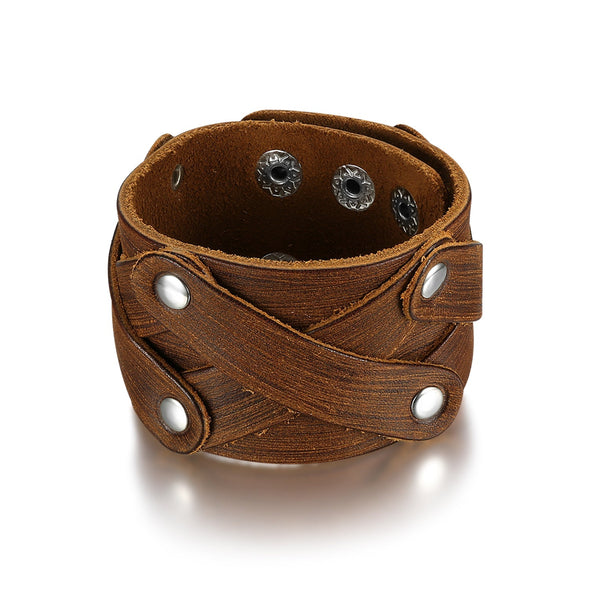 Explore Leather Cross-Over Studded Arm Ring