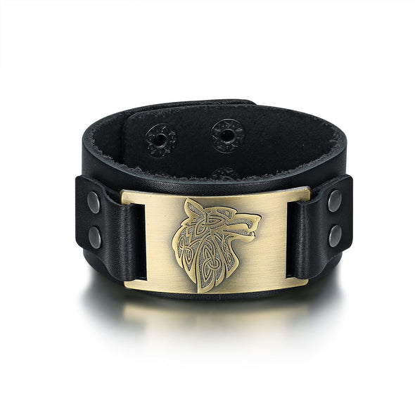 Explore Leather Viking Wolf Head Arm Cuff