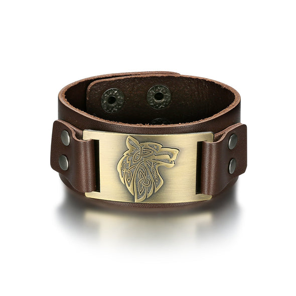 Explore Leather Viking Wolf Head Arm Cuff