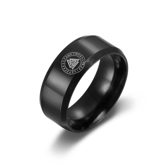 Explore Black Handcrafted Stainless Steel Valknut and Rune Ring