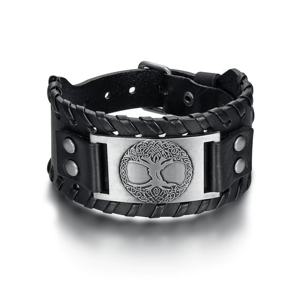 Explore Leather Buckle Arm Cuff With Metal Tree of Life / Yggdrasil Design