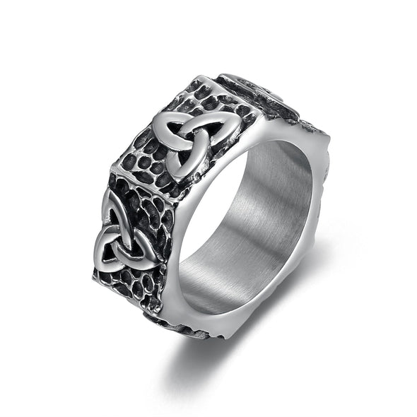 Explore Hexagonal Handcrafted Stainless Steel Triquetra Ring