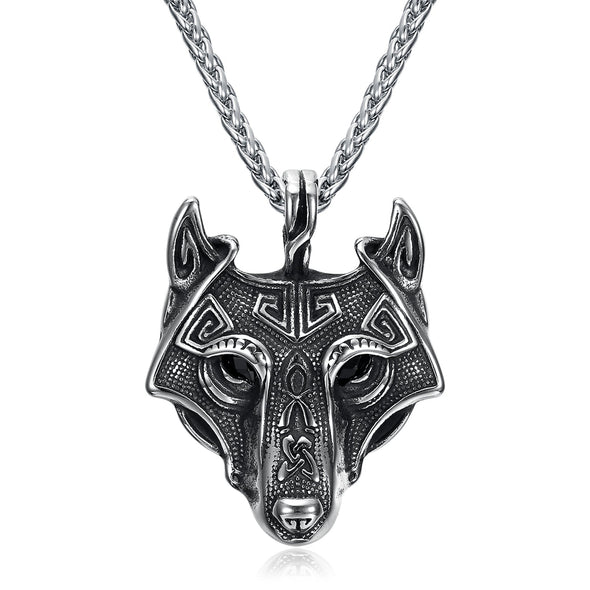 Explore Wolf Head Viking Pendant - Metal Chain