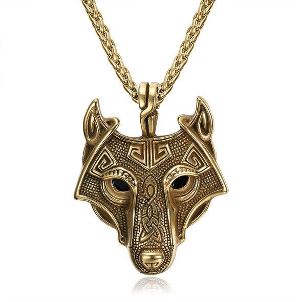 Explore Wolf Head Viking Pendant - Metal Chain