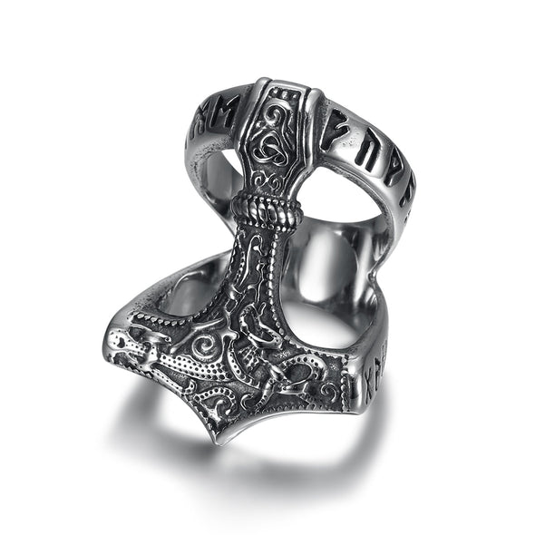 Explore Handcrafted Stainless Steel Open Thor's Hammer Ring