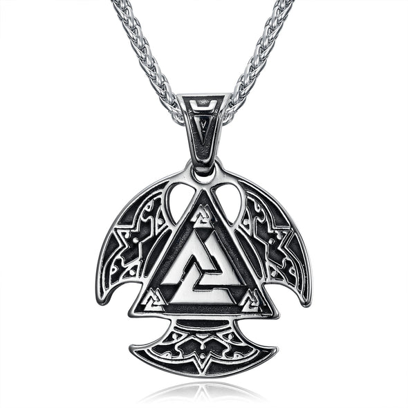 Explore Circular Handcrafted Stainless Steel Valknut Axe Head Pendant