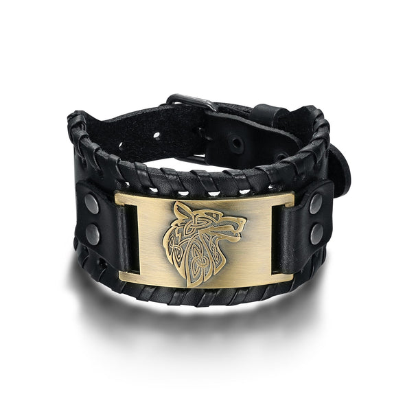 Explore Leather Buckle Arm Cuff With Fenrir Design