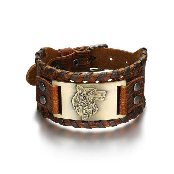 Explore Leather Buckle Arm Cuff With Fenrir Design