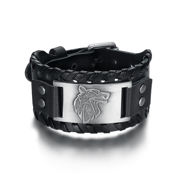 Explore Leather Buckle Arm Cuff With Fenrir Design