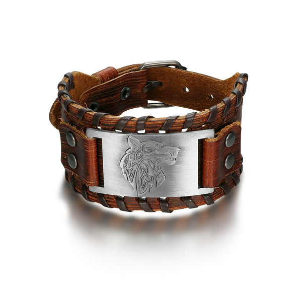 Explore Leather Buckle Arm Cuff With Fenrir Design