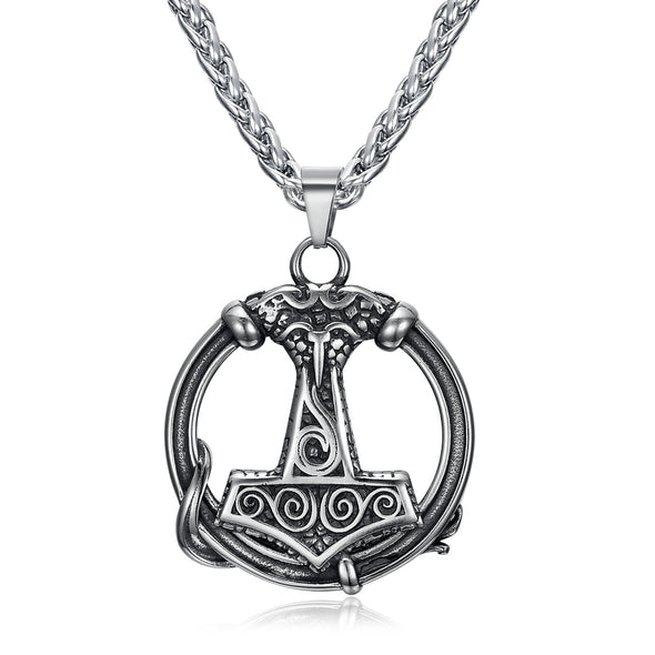 Explore Handcrafted Stainless Steel Thor's Hammer Circular Necklace