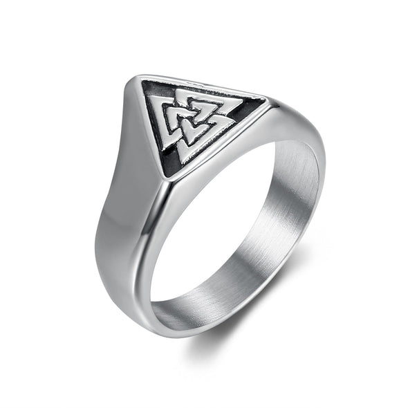 Explore Handcrafted Stainless Steel Triangular Valknut Ring