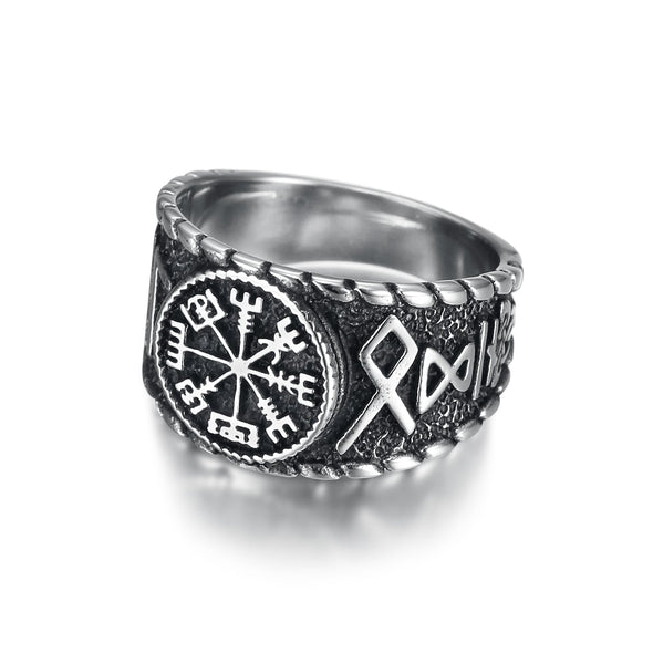 Explore Handcrafted Stainless Steel Vegvisir and Runes Ring