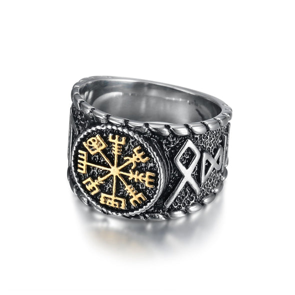 Explore Handcrafted Stainless Steel Vegvisir and Runes Ring