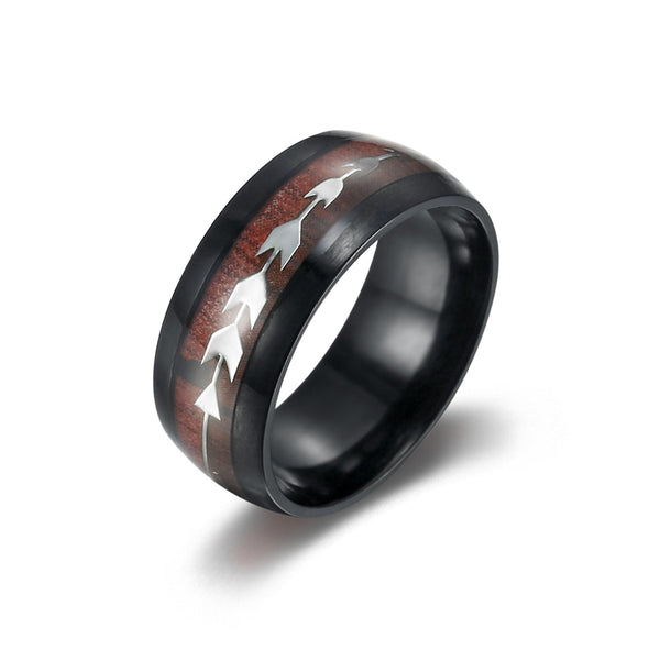 Explore Tungsten Carbide Wedding Band With Wood and Arrow Inlay