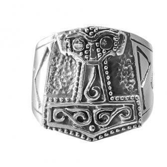 Explore 925 Sterling Silver Biker Ring With Mjolnir and Runes