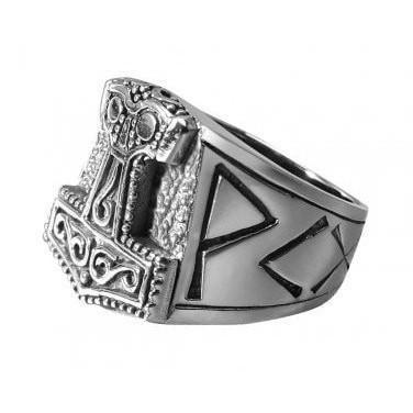 Explore 925 Sterling Silver Biker Ring With Mjolnir and Runes