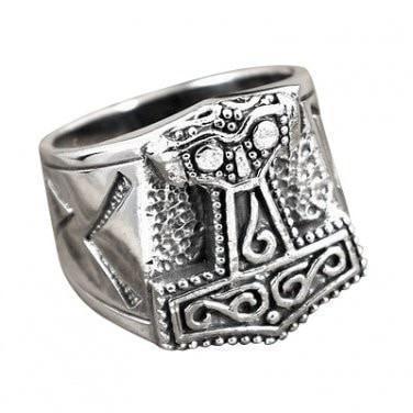 Explore 925 Sterling Silver Biker Ring With Mjolnir and Runes