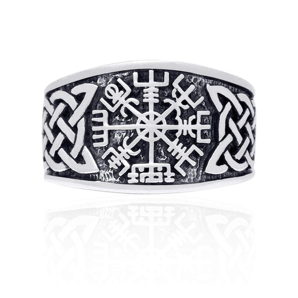 Explore 925 Sterling Silver 'Distressed' Vegvisir and Celtic Knot Viking Ring