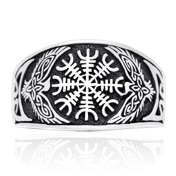 Explore 925 Sterling Silver Helm of Awe and Raven Ring