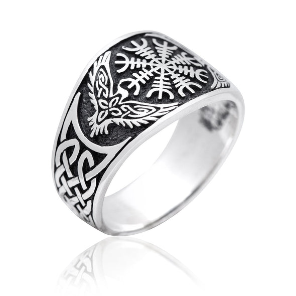 Explore 925 Sterling Silver Helm of Awe and Raven Ring