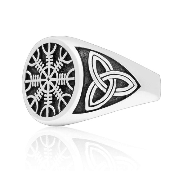 Explore 925 Sterling Silver Helm of Awe and Triquetra Ring