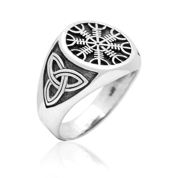 Explore 925 Sterling Silver Helm of Awe and Triquetra Ring