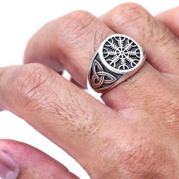 Explore 925 Sterling Silver Helm of Awe and Triquetra Ring