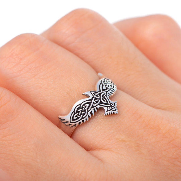 Explore 925 Sterling Silver Ladies Raven and Celtic Knotwork Ring