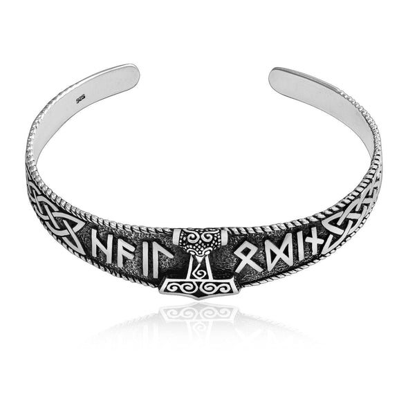 Explore 925 Sterling Silver Mjolnir and Hail Odin Rune Bracelet