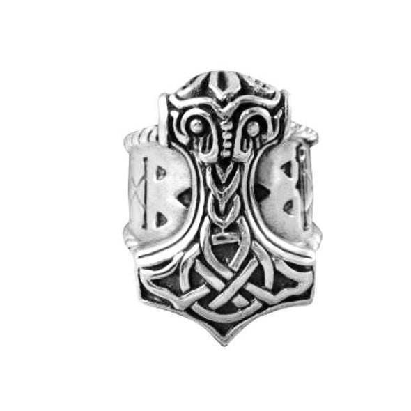 Explore 925 Sterling Silver Mjolnir and Runes Viking Ring