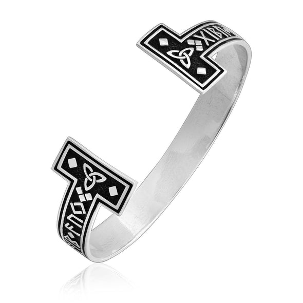 Explore 925 Sterling Silver Torc Bracelet With Runes and Triquetra