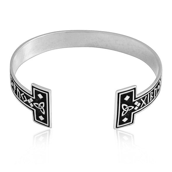 Explore 925 Sterling Silver Torc Bracelet With Runes and Triquetra