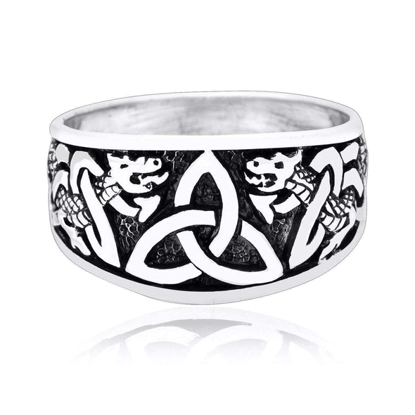 Explore 925 Sterling Silver Triquetra Ring with Jormungand Serpents