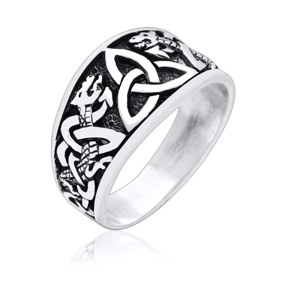 Explore 925 Sterling Silver Triquetra Ring with Jormungand Serpents