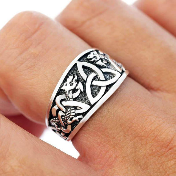 Explore 925 Sterling Silver Triquetra Ring with Jormungand Serpents