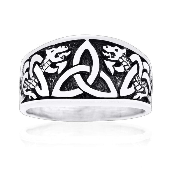 Explore 925 Sterling Silver Triquetra Ring with Jormungand Serpents