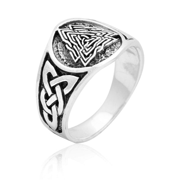 Explore 925 Sterling Silver Valknut and Knot Work Signet Ring