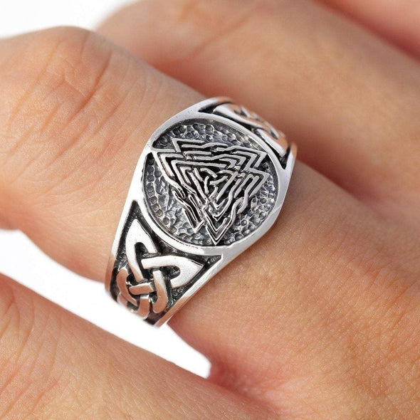 Explore 925 Sterling Silver Valknut and Knot Work Signet Ring