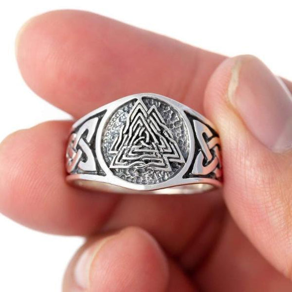 Explore 925 Sterling Silver Valknut and Knot Work Signet Ring